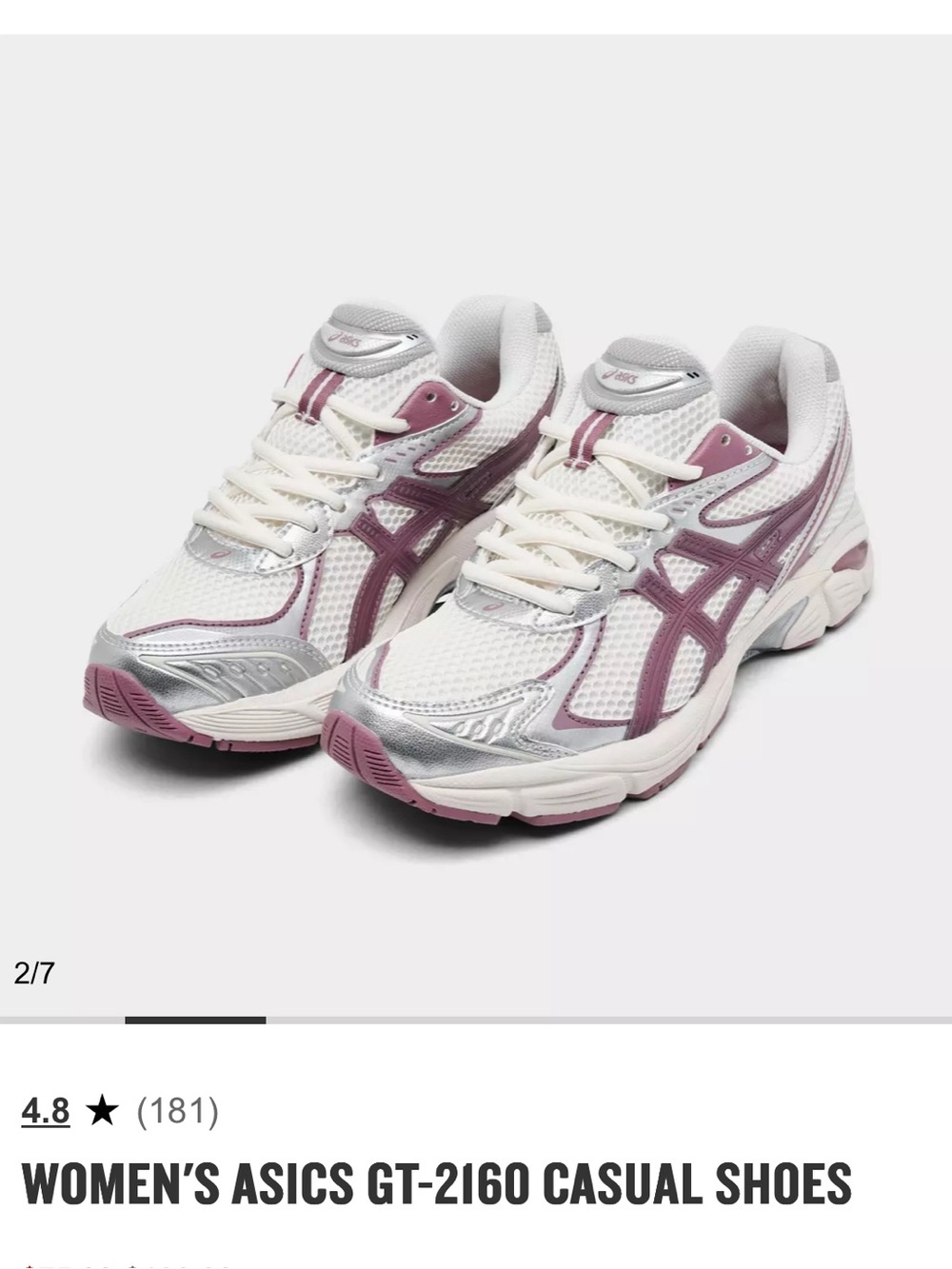 ASICS Women's GT-2160 Athletic Sneakers in Cream/Purple Oxide